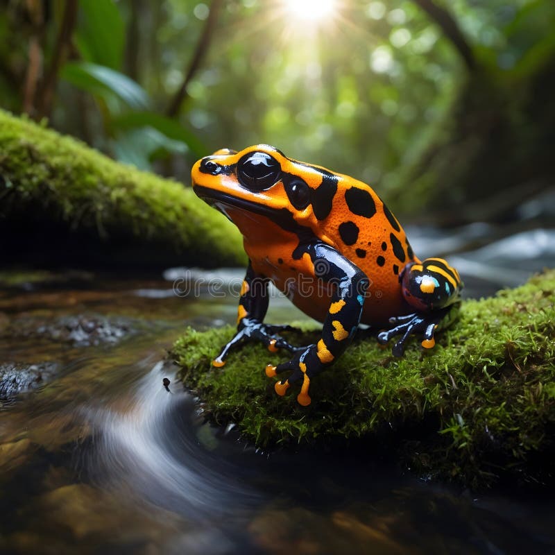 Agile Poison Dart Frog Leaping över en regnskogström royaltyfri illustrationer