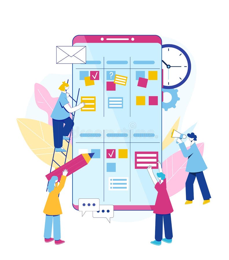 Agile project management process. Communication, teamwork, business process. stock illustration