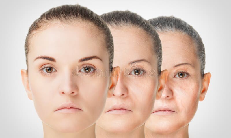 Aging process, rejuvenation anti-aging skin procedures old and young concept. Regenerate stock images, royalty-free photos and pictures