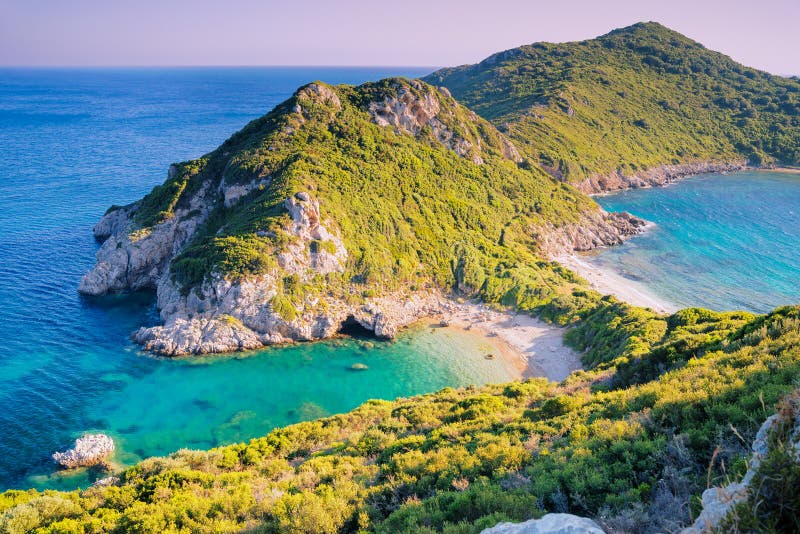 Agios Beach in Sunset, Corfu Stock Photo Image of coastline