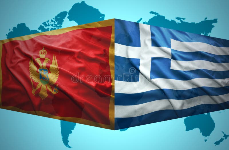 Agitar banderas montenegrinas y griegas