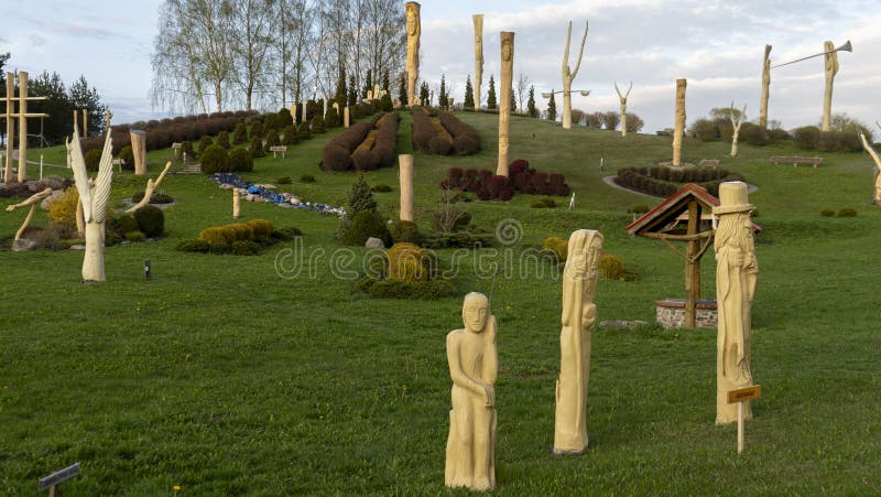 Christ the King Hill Sculpture Park in the Aglona, Latvia a Beautiful Nature Park Made of Wooden Sculptures in Honor of God Jesus