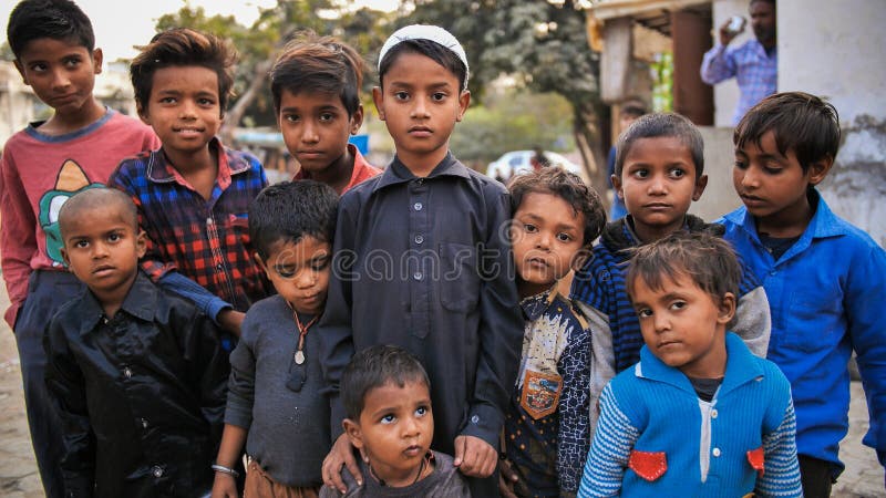 Agra, India - December 12, 2018: Indian boys from poor areas of the city of Agra. royalty free stock image Agra, India - December 12, 2018: Indian boys from poor areas of the city of Agra. royalty free stock image