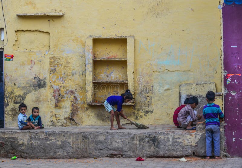 Children playing at street market