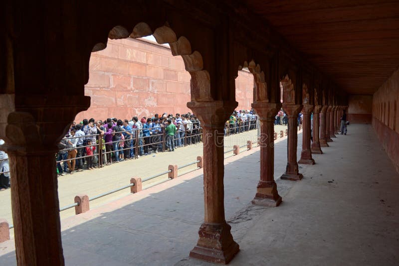 Crowd of people standing in line to Taj Mahal stock photo Crowd of people standing in line to Taj Mahal stock photo