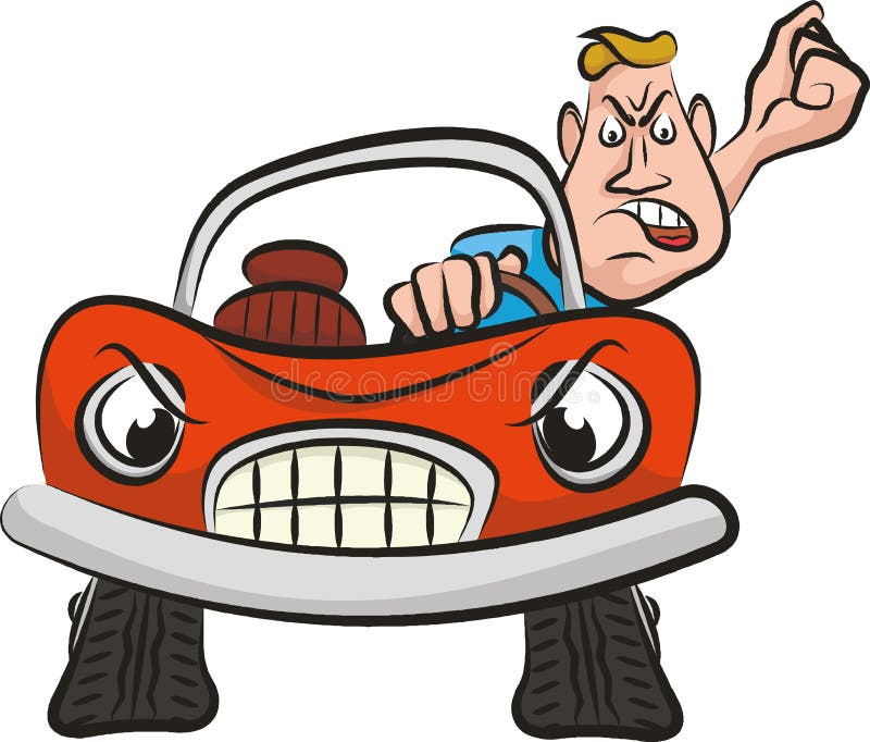 Road rage - crazy driver and his car on the road. Road rage - crazy driver and his car on the road