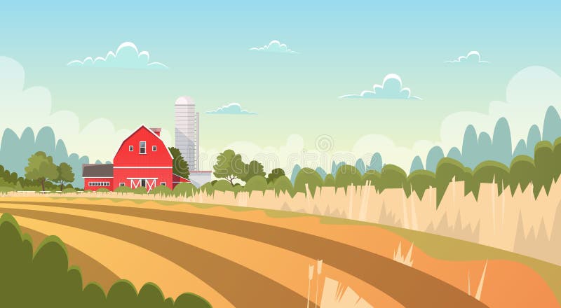 Agriculture And Farming, Farmland Countryside Landscape Flat Vector Illustration. Agriculture And Farming, Farmland Countryside Landscape Flat Vector Illustration