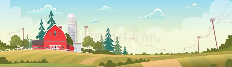 Agriculture And Farming, Farmland Countryside Landscape Flat Vector Illustration. Agriculture And Farming, Farmland Countryside Landscape Flat Vector Illustration