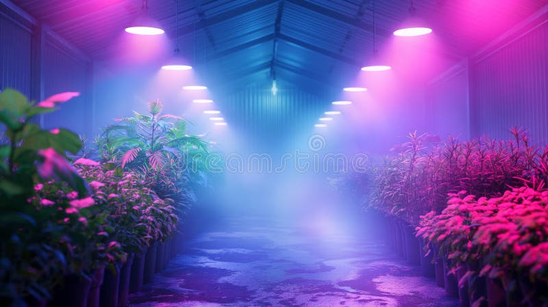 Agricoltura innovativa in ambienti interni con illuminazione avanzata e conchiglia per una crescita ottimale delle colture fotografia stock