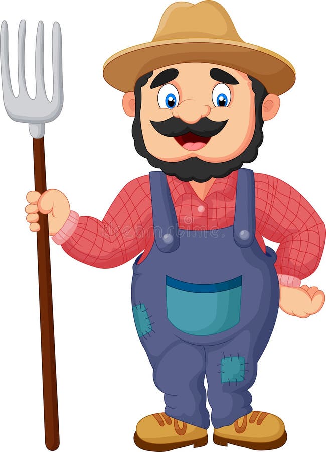 Agriculteur de bande dessinée tenant un râteau illustration libre de droits Agriculteur de bande dessinée tenant un râteau illustration libre de droits