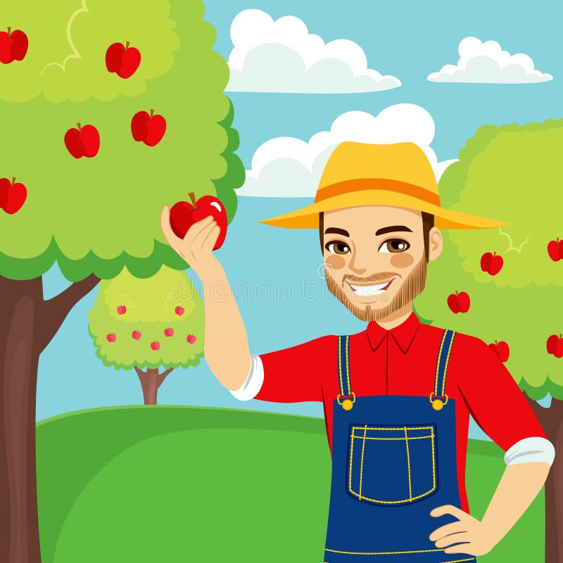 Agriculteur Picking Red Apple illustration stock Agriculteur Picking Red Apple illustration stock