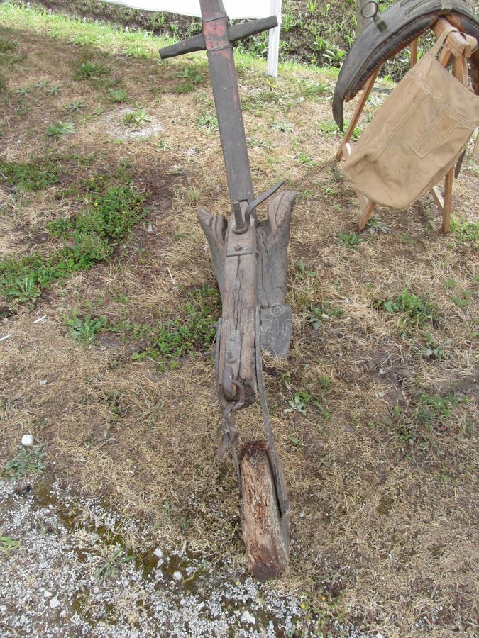 Agricultural Old Wooden Plow on the Ground Stock Image Image of