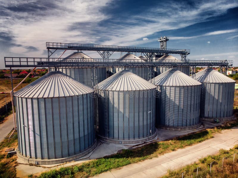 Agriculture Background Modern Silos For Storing Grain Harvest Stock
