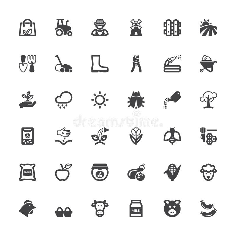 Set of black flat icons about agriculture and livestock. Set of black flat icons about agriculture and livestock