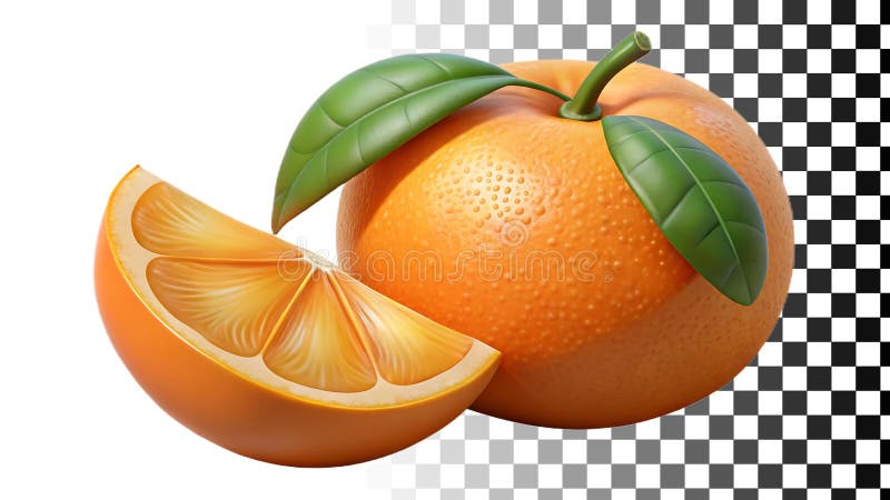 Agrumi interi a fette di arancia fresco vitamina C galleggiante trasparente Immagine Generativa AI illustrazione di stock