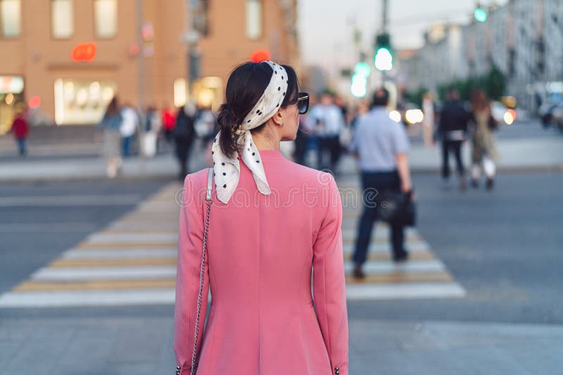 Attractive girl at the crosswalk in Moscow. Attractive girl at the crosswalk in Moscow