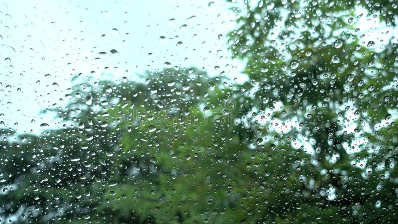 Agua de los descensos sobre el vidrio almacen de metraje de vídeo