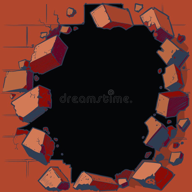Agujero que se rompe a través de la pared de ladrillo roja stock de ilustración Agujero que se rompe a través de la pared de ladrillo roja stock de ilustración