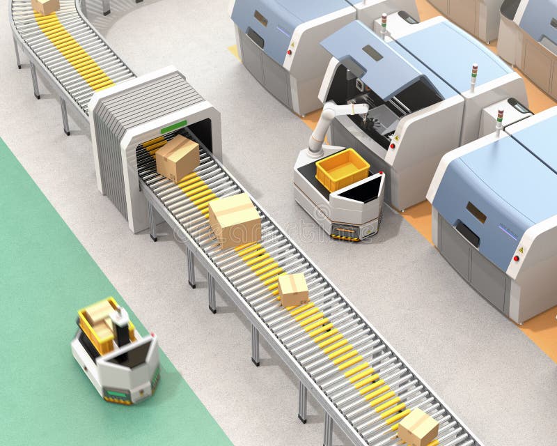 AGV het plukken delen van metaal 3D printer vector illustratie AGV het plukken delen van metaal 3D printer vector illustratie