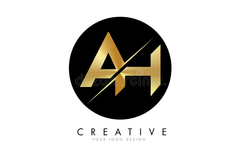 AH a H Golden Letter Logo Design with a Creative Cut Stock Vector