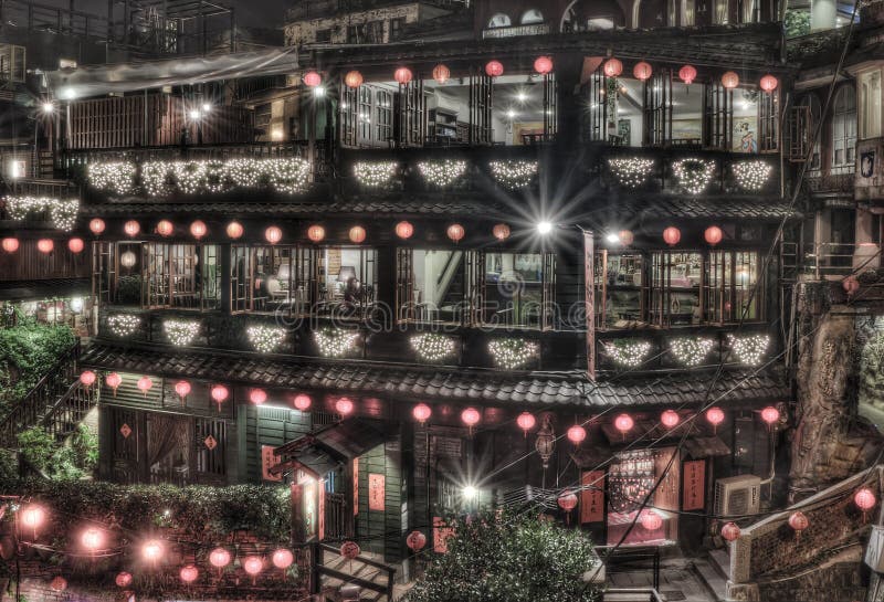 Night Scene at Ah Mei Tea House, Jiufen Taiwan.