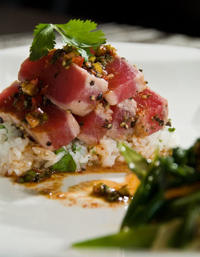 Ahi tuna over rice stock image. Image of stir, food, vegetables 16998609