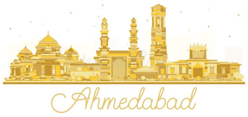 Ahmedabad India City Skyline Golden Silhouette. Stock Vector