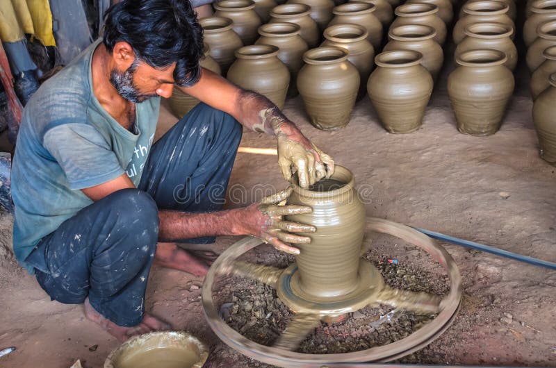 Unidentified Potter Making Clay Water Pots on Pottery Wheel. Editorial  Photography - Image of ceramic, handmade: 122139977