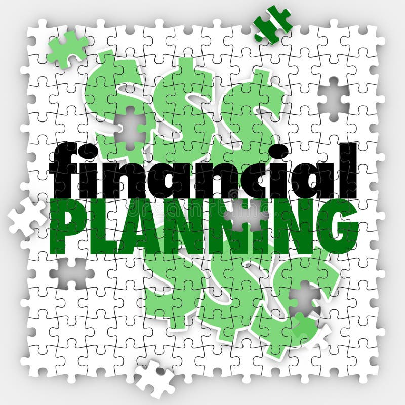 Financial Planning words on puzzle pieces to illustrate finishing or completing your budget or retirement savings goal or objective. Financial Planning words on puzzle pieces to illustrate finishing or completing your budget or retirement savings goal or objective