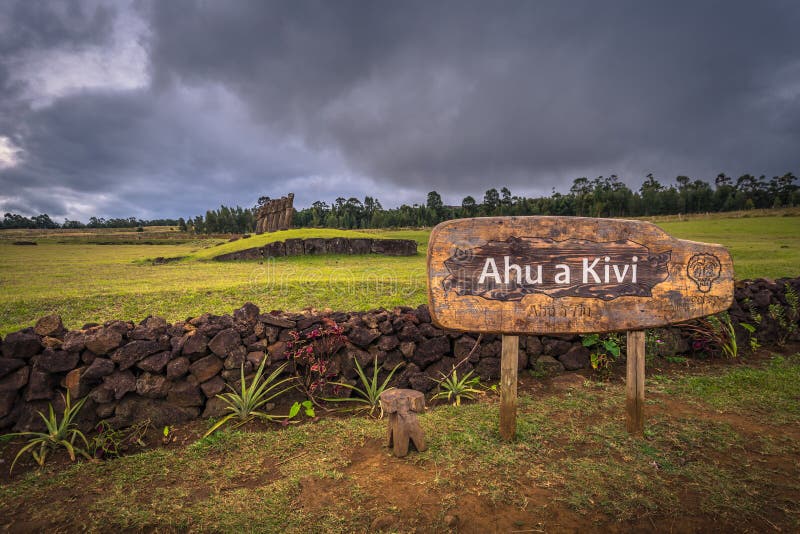 Ahu Akivi, Easter Island - July 11, 2017: Moai Altar of Ahu Akivi Stock ...