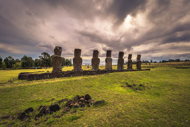 Ahu Akivi, Easter Island - July 11, 2017: Moai Altar of Ahu Akivi Stock ...