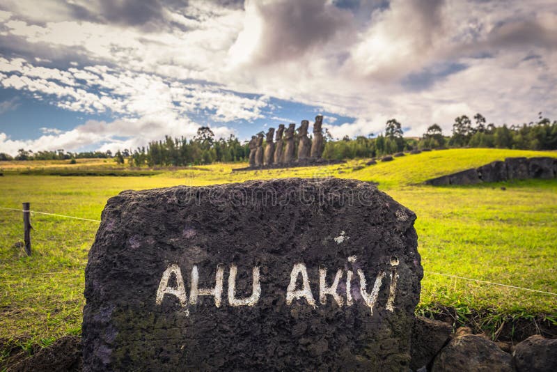 Ahu Akivi, Easter Island - July 12 2017: Moai Statues of Ahu Akivi ...