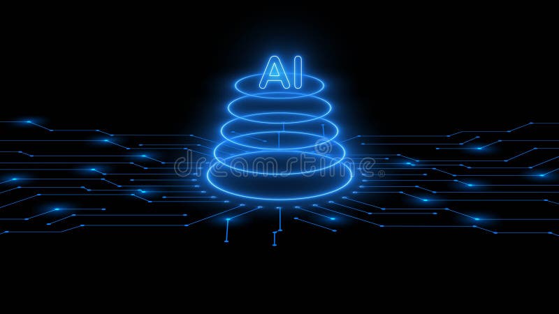 AI - abstract Artificial Intelligence background - stylized information connecting lines - graphic elements with blue neon effects stock illustration