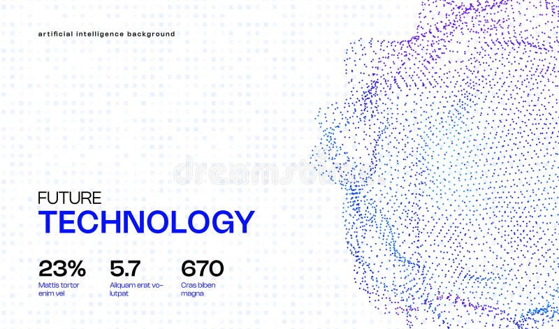 AI abstract cyber digital technology background with dot pattern and squares grid. Big data, network, science and stock illustration