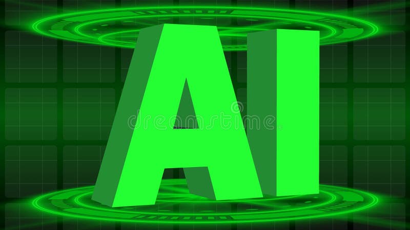 AI - abstract 3D graphic illustration for Artificial Intelligence - AI letters between HUD elements stock illustration