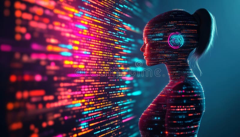 AI Agent Immersed in Digital Code Exploring the World of Artificial Intelligence and Technology vector illustration