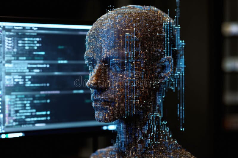 Ai algorithm code scrolling on computer screen vector illustration