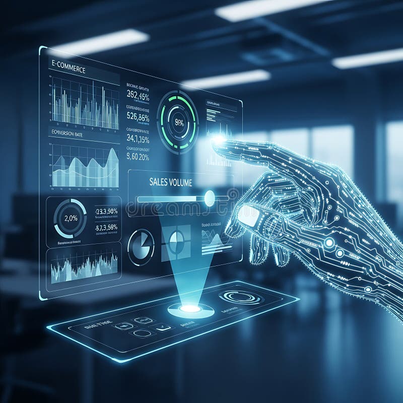 AI Analyzing Sales Volume and E-commerce Data stock illustration
