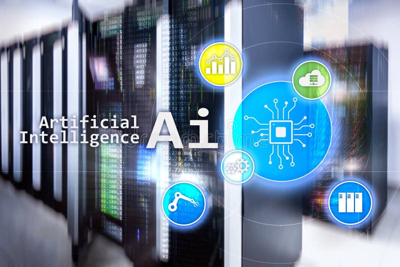 AI, Artificial intelligence, automation and modern information technology concept on virtual screen royalty free stock images