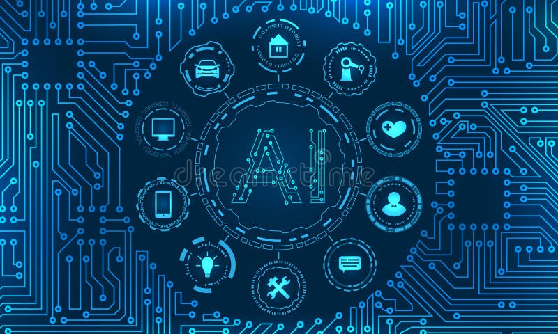 AI Artificial Intelligence , Circuit Background, Nanotechnologies, Global Network Technology stock illustration