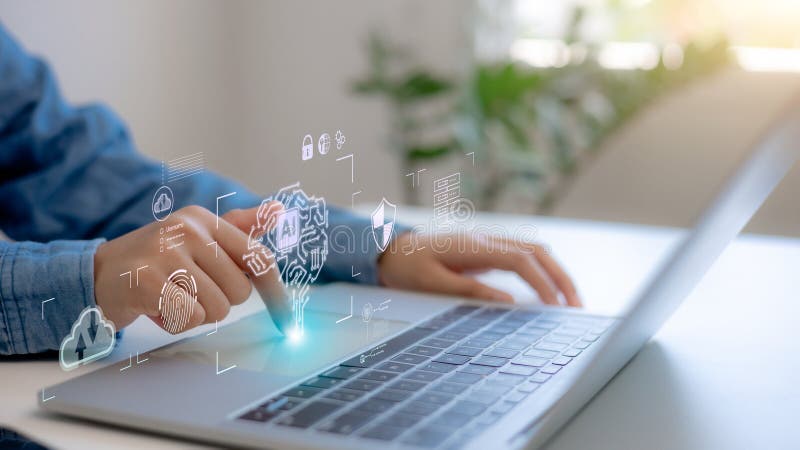 AI or Artificial intelligence concept. Businessman using computer use ai to help business and used in daily life, Digital stock image
