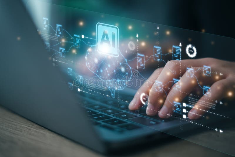 AI or Artificial intelligence concept. Businessman using computer use ai to help business and used in daily life, Digital stock image