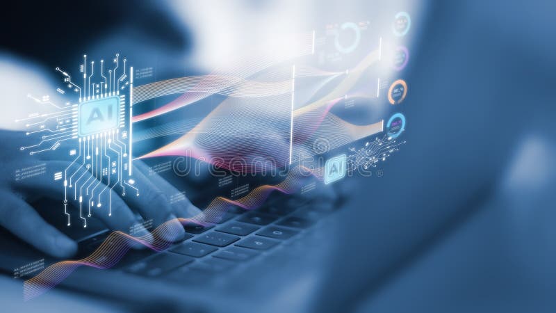 AI or Artificial intelligence concept. Businessman using computer use ai to help business and used in daily life, Digital royalty free stock images