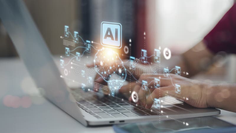 AI or Artificial intelligence concept. Businessman using computer use ai to help business and used in daily life, Digital royalty free stock image