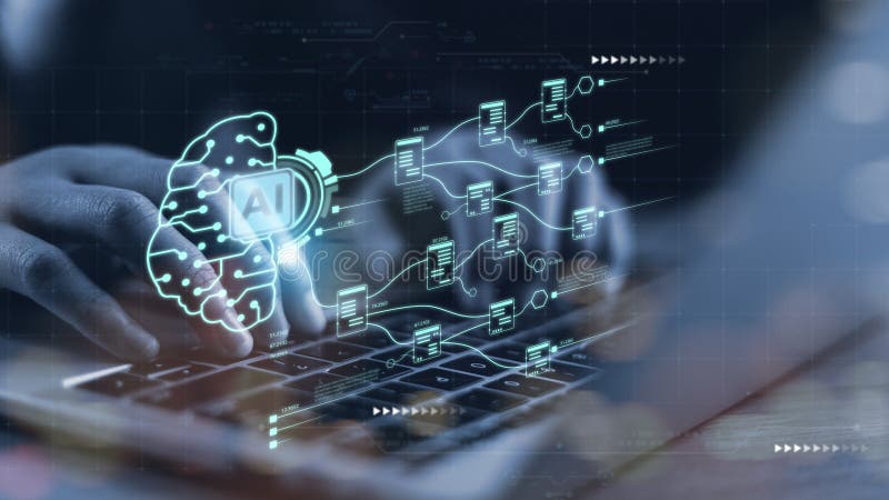 AI or Artificial intelligence concept. Businessman using computer use ai to help business and used in daily life, Digital stock photos