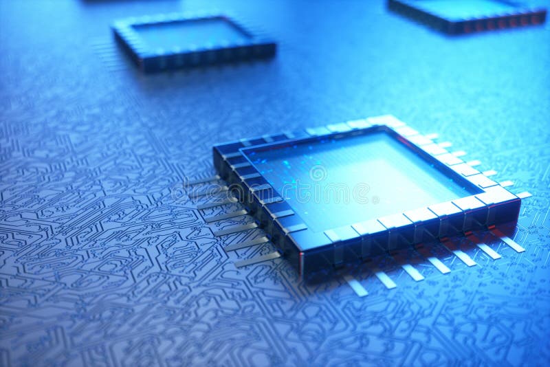 AI - artificial intelligence concept. Machine learning. Central Computer Processors on the circuit board with luminous tracks. Encoded data. Computer chip over circuit background, 3D Rendering