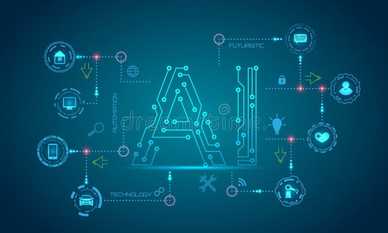 AI Artificial Intelligence Concept Machine Learning, Nanotechnologies, Smart Objects and Global Network Technology vector illustration