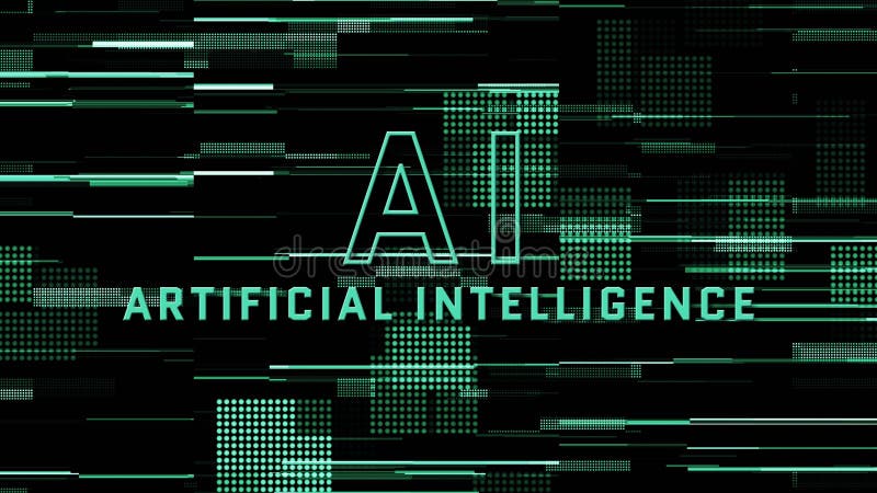 AI Artificial Intelligence on digital background - green pattern pixel background from digital data elements stock illustration