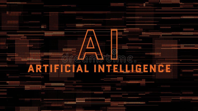 AI Artificial Intelligence on digital background - orange pattern pixel background from digital data elements stock illustration