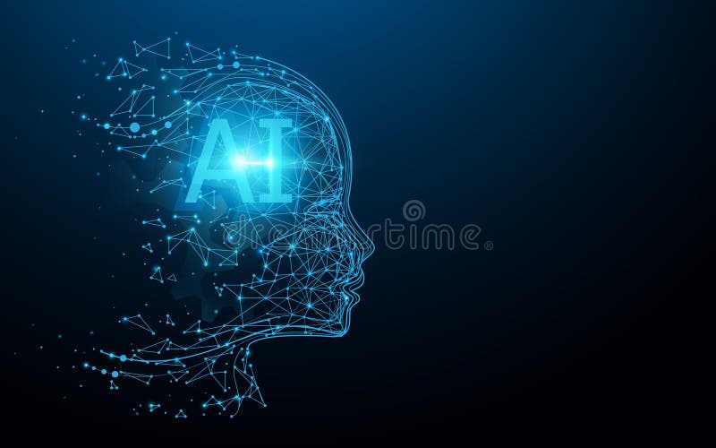 AI - Artificial intelligence. Ai digital brain. Robotics concept. Human face made from polygon. Illustration vector stock illustration